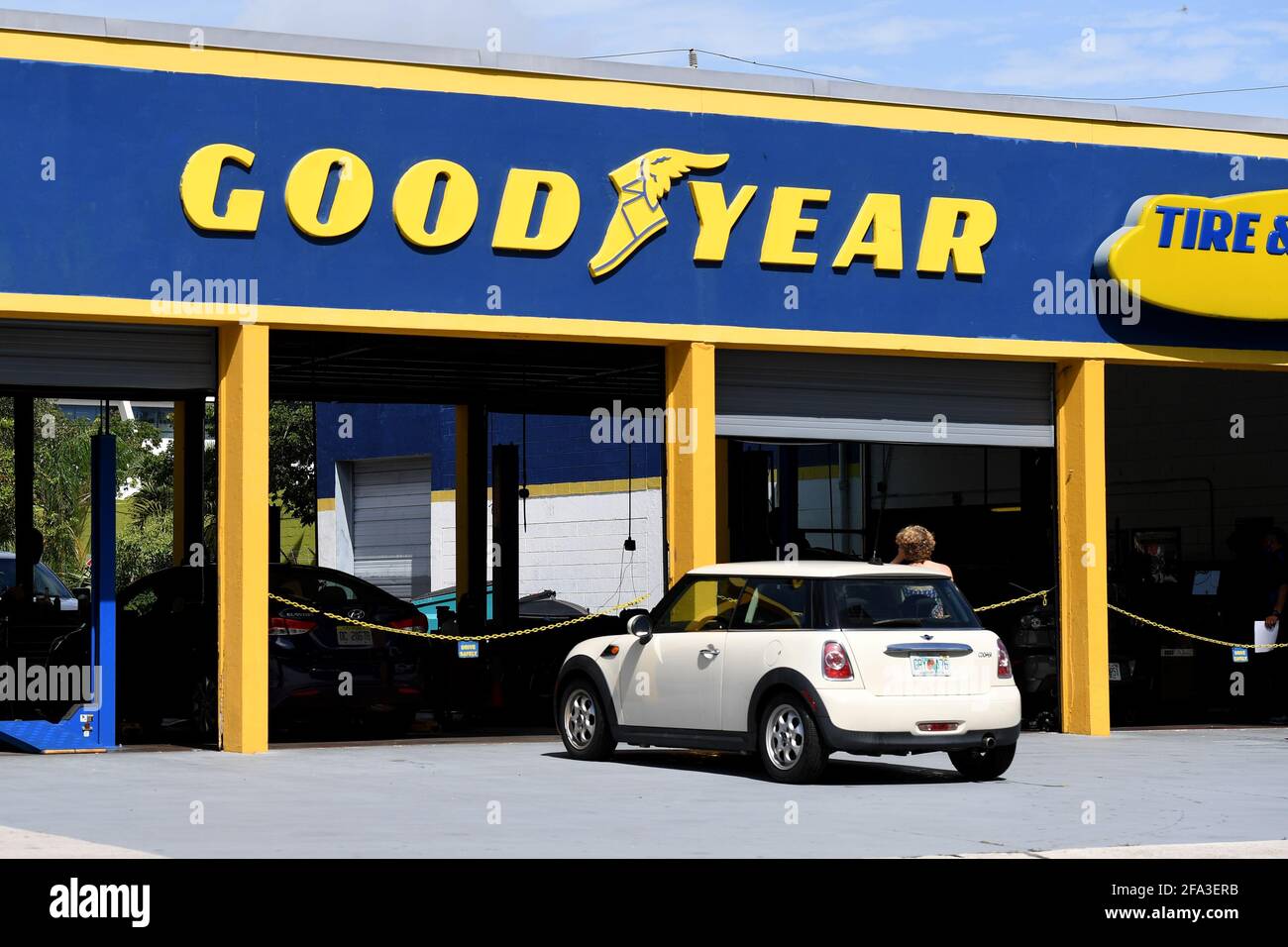 Pompano Beach - FL - 20200820 - A general view of the Goodyear tire & service  center as President Trump tweeted "Don't buy GOODYEAR TIRES - They  announced a BAN ON MAGA