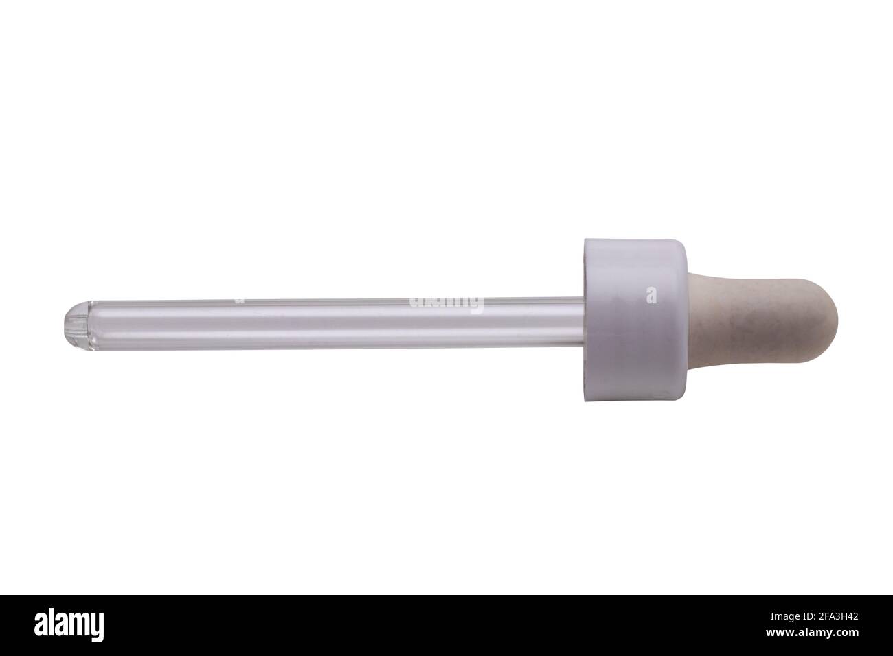 Closeup of a glas pipette with gray rubber tip isolated on a white  background. Clipping path. Macro. Medical dropper for skin care beauty  product Stock Photo - Alamy