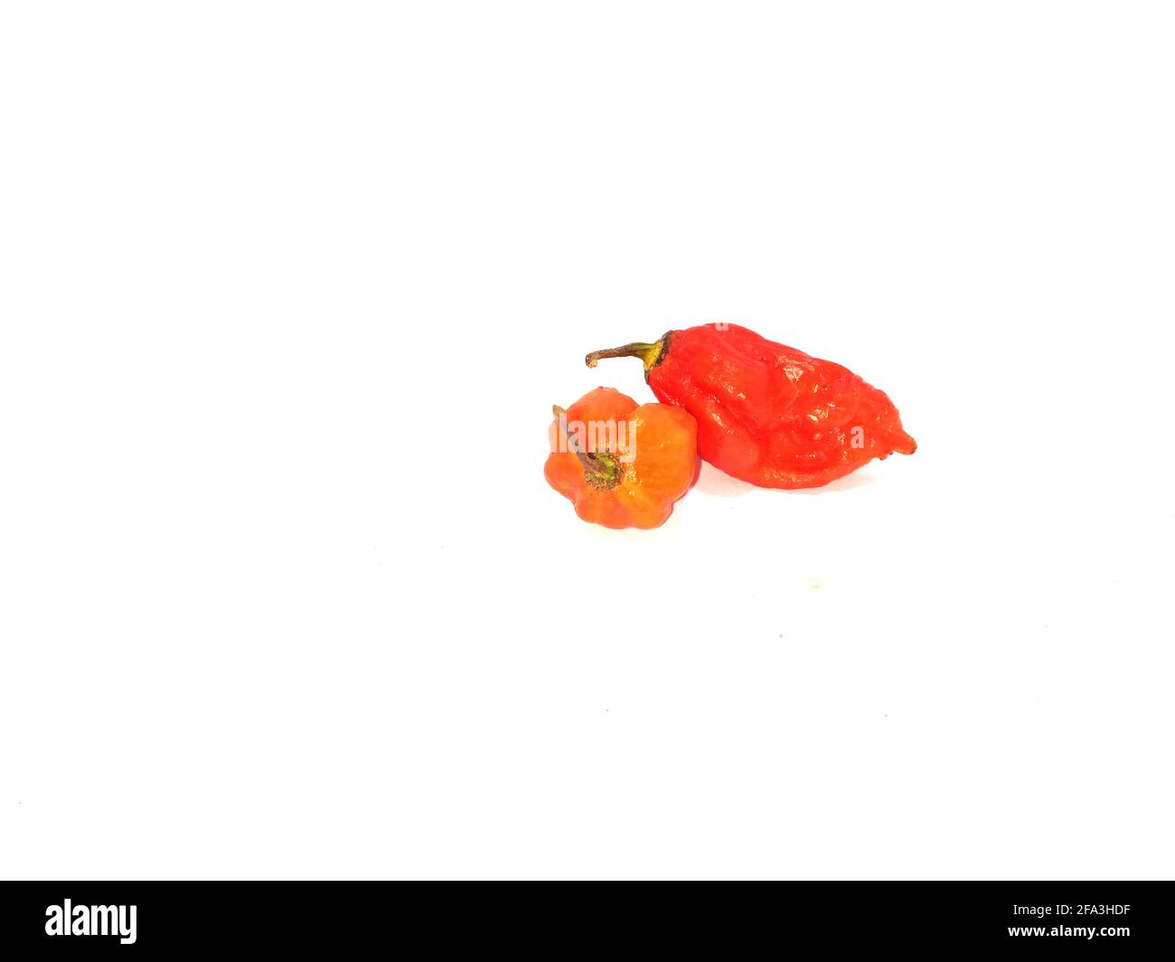 bhut jolokia ghost pepper isolated on white background. ghost pepper page border .bhut jolokia ghost pepper isolated on white background.bhut jolokia . Stock Photo