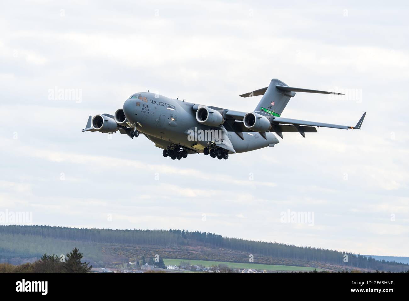 RAF Lossiemouth, Moray, UK. 22nd Apr, 2021. GB. This is a C-17 111 Globemaster Plane of US Air Force about to land at the RAF Base. Credit: JASPERIMAGE/Alamy Live News Stock Photo