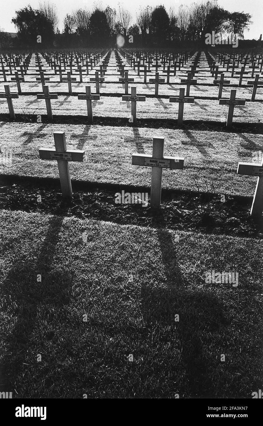 War Graves from World War One in French Cemetery in North East France Stock Photo