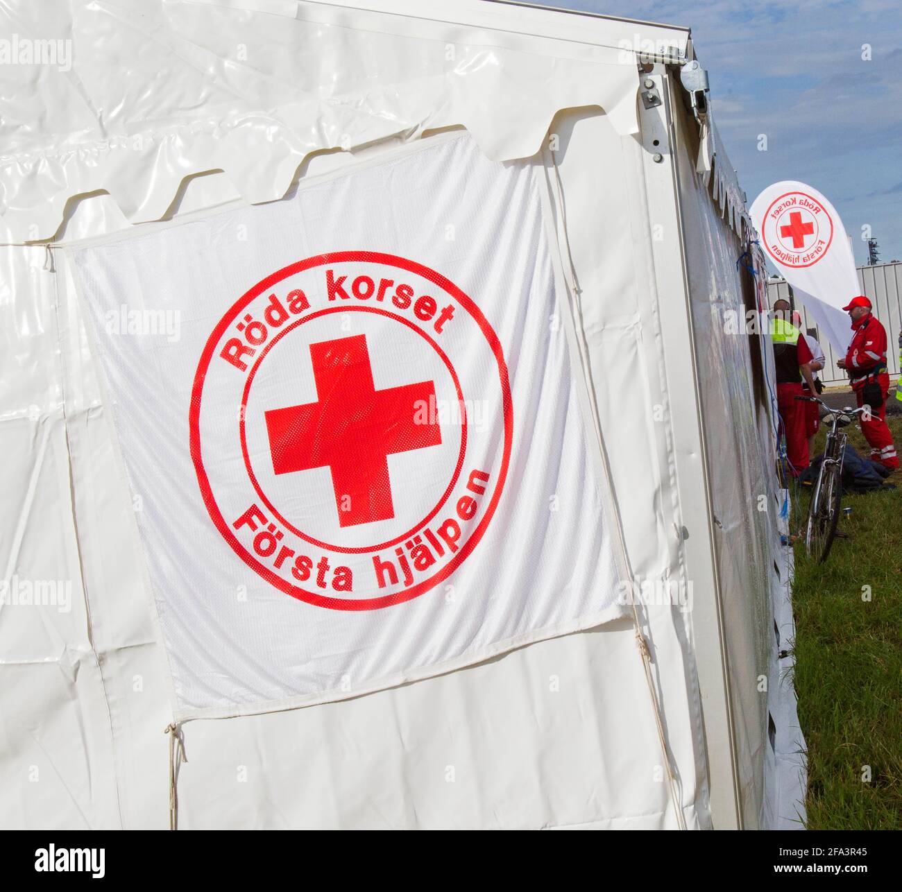 Red cross tent at Bråvalla festival Stock Photo - Alamy