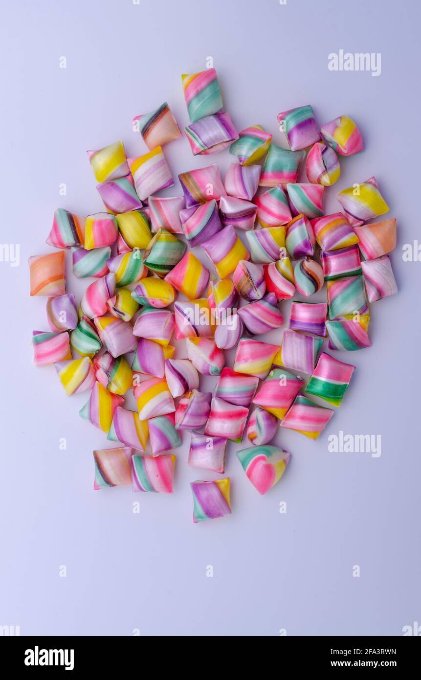 Colorful hard candy on white Background. Stock Photo