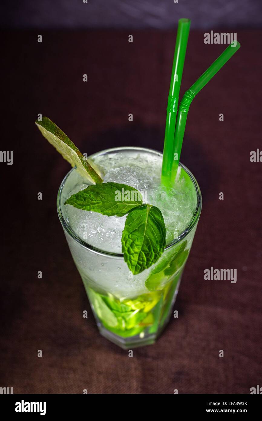 mahito with ice. mint and lime refreshing drink. Stock Photo