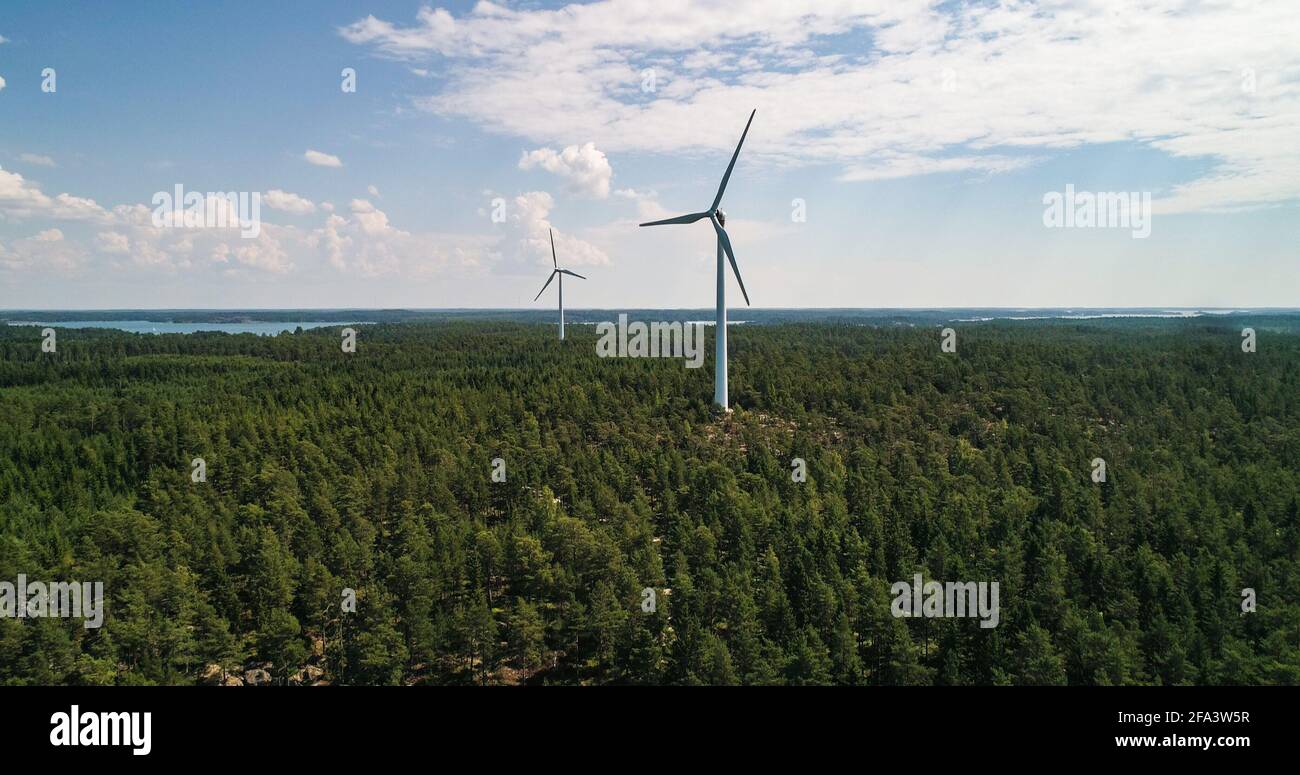 Wind power turbines in Finland 02 Stock Photo