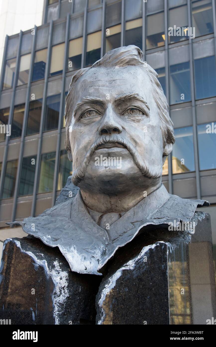 Bust of François-Xavier Perreault, Canadian politician, in downtown Montreal. Stock Photo