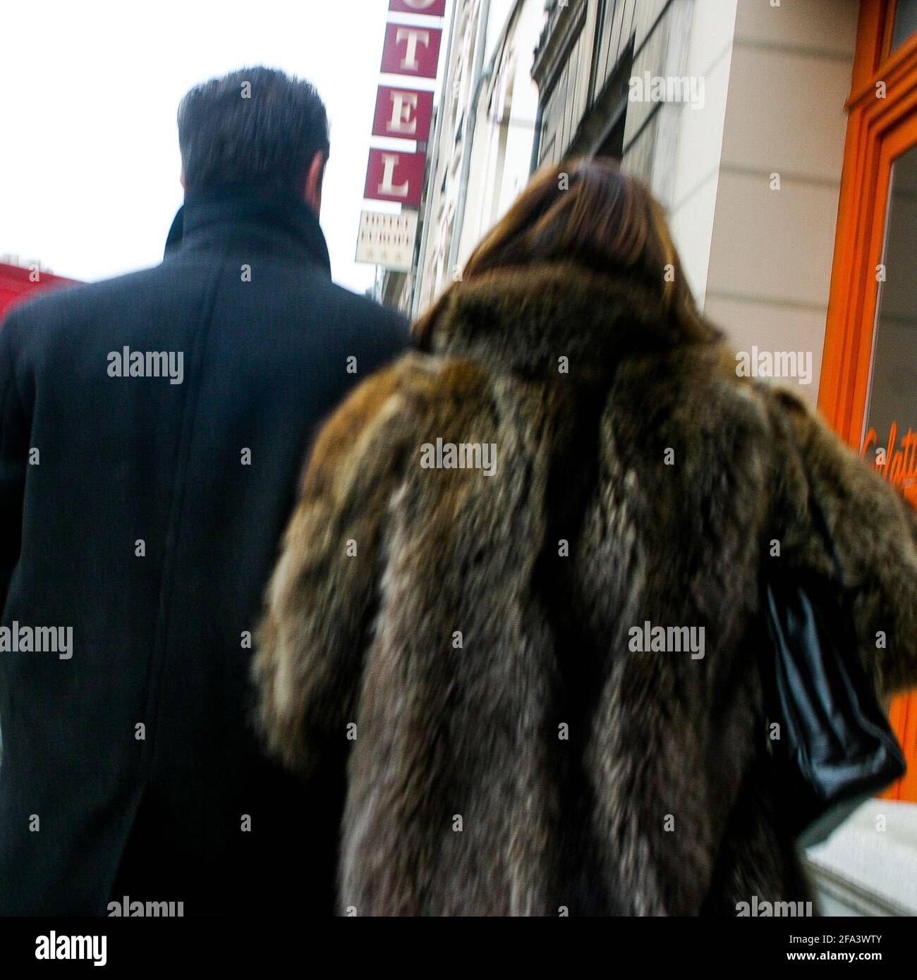 Illegitimate couple looking for an hotel, Reims, France Stock Photo
