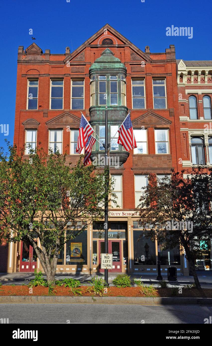 Lowell historic building on Central Street in downtown Lowell, Massachusetts MA, USA Stock Photo