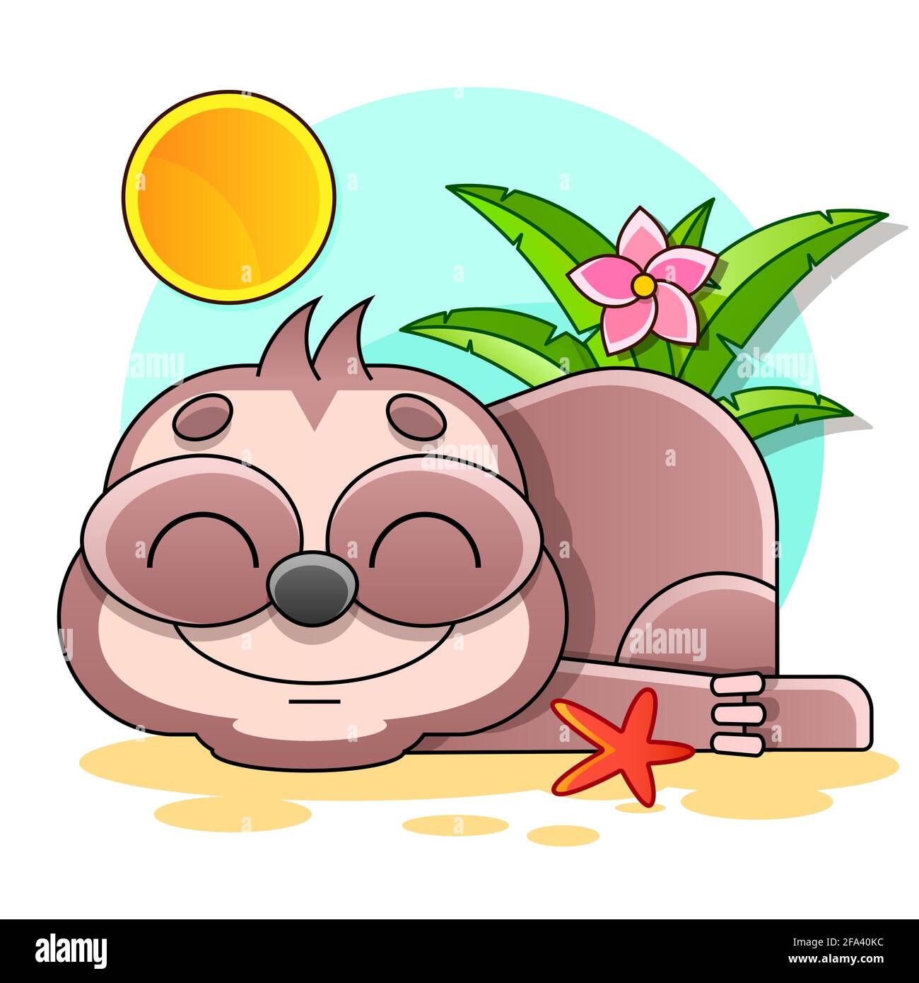 Cute sloth on the branch with garland Vector illustration Fun holiday