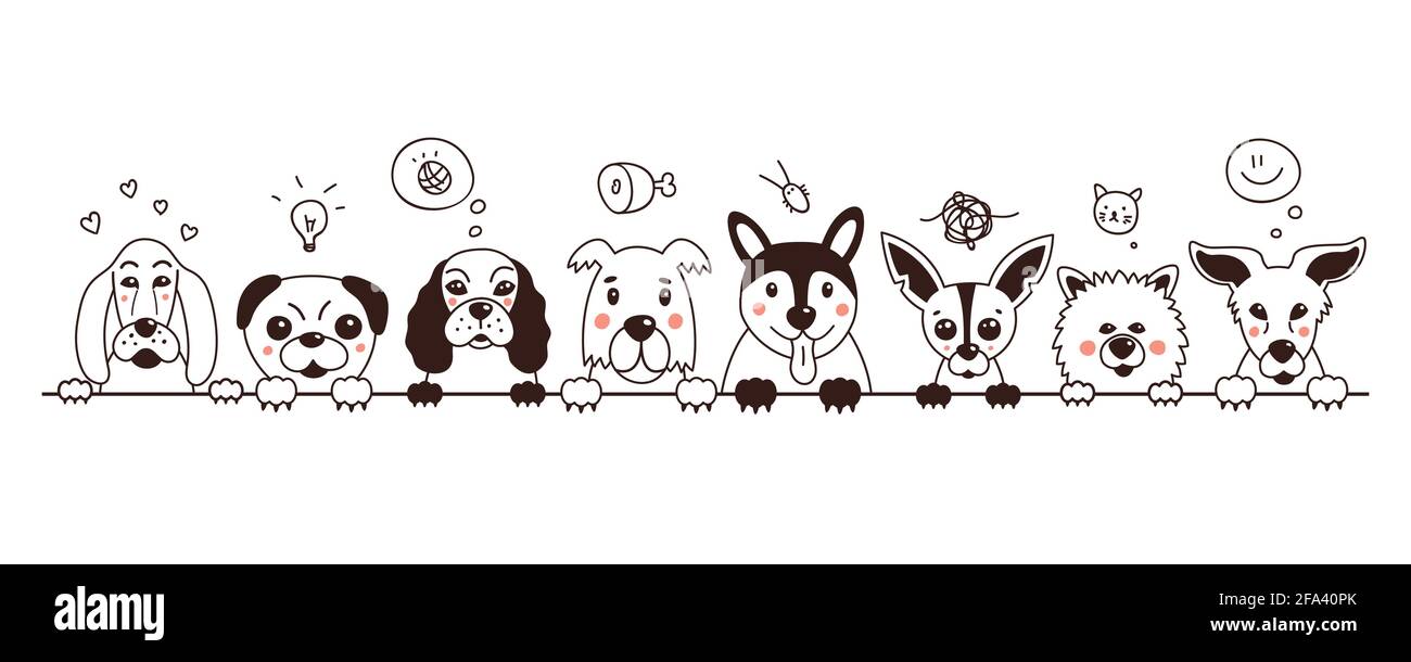 Doodle with cute dogs on a white background. Vector illustration Stock ...