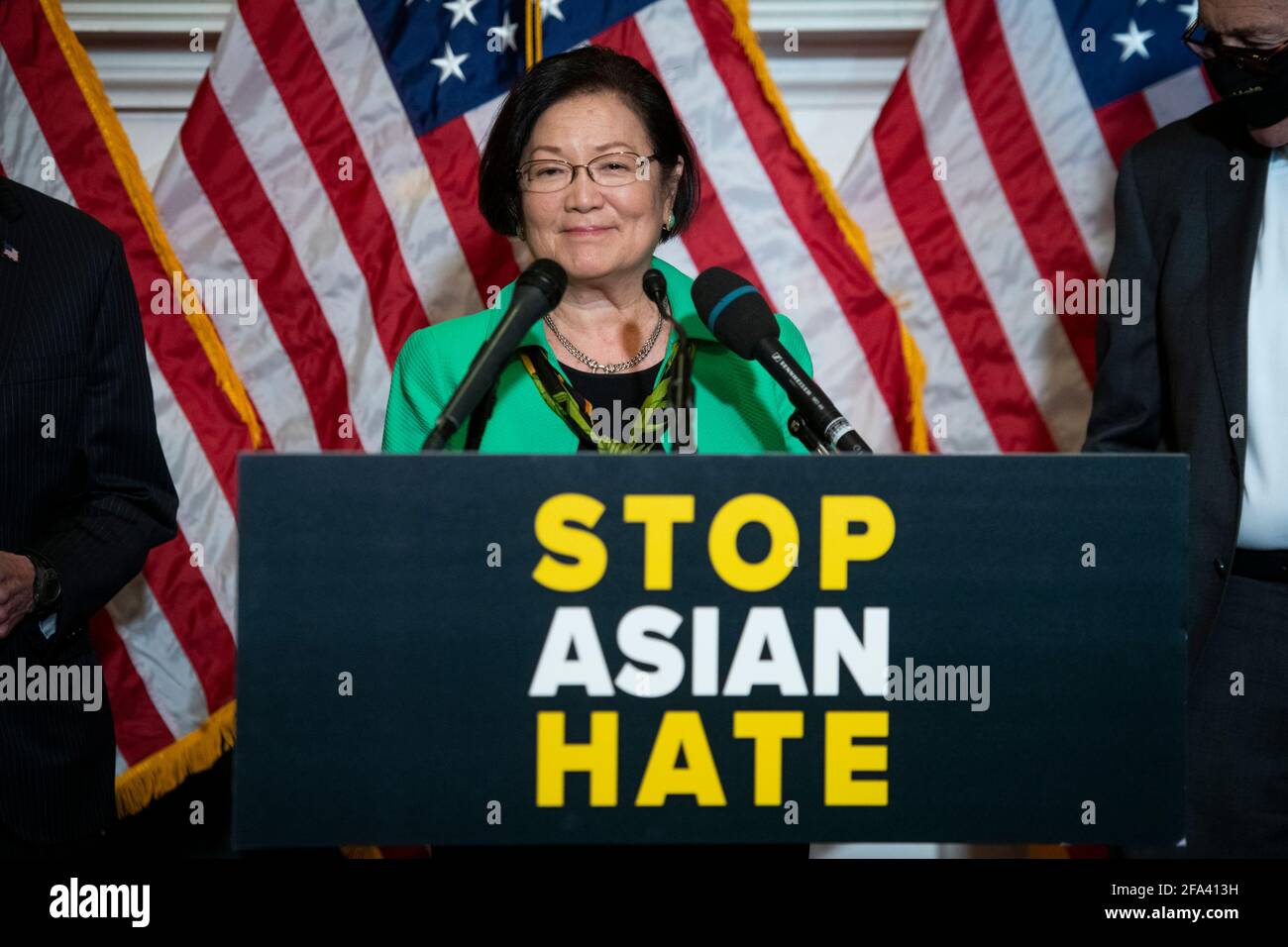 United States Senator Mazie Hirono (Democrat of Hawaii), offers remarks during a press conference following Senate passage of the COVID-19 Hate Crimes Act at the US Capitol in Washington, DC, Thursday, April, 22, 2021. Credit: Rod Lamkey/CNP | usage worldwide Stock Photo