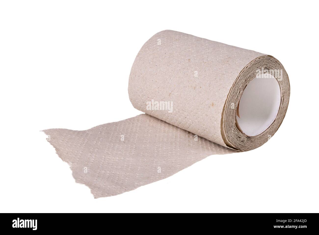 Gray toilet paper rolled out. Materials for personal hygiene. Isolated