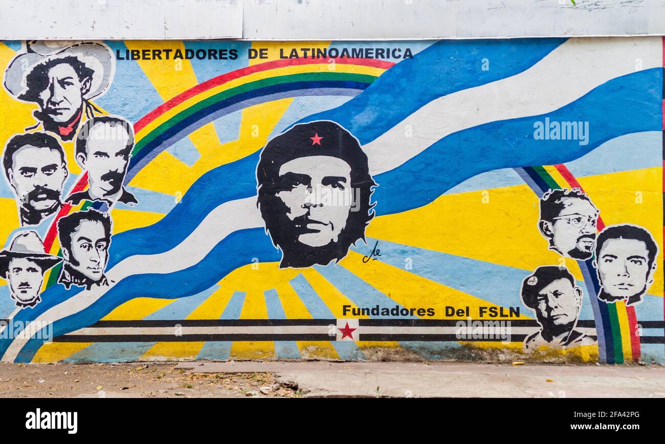 LEON, NICARAGUA APRIL 25, 2016 Mural with latinoamerican freedom