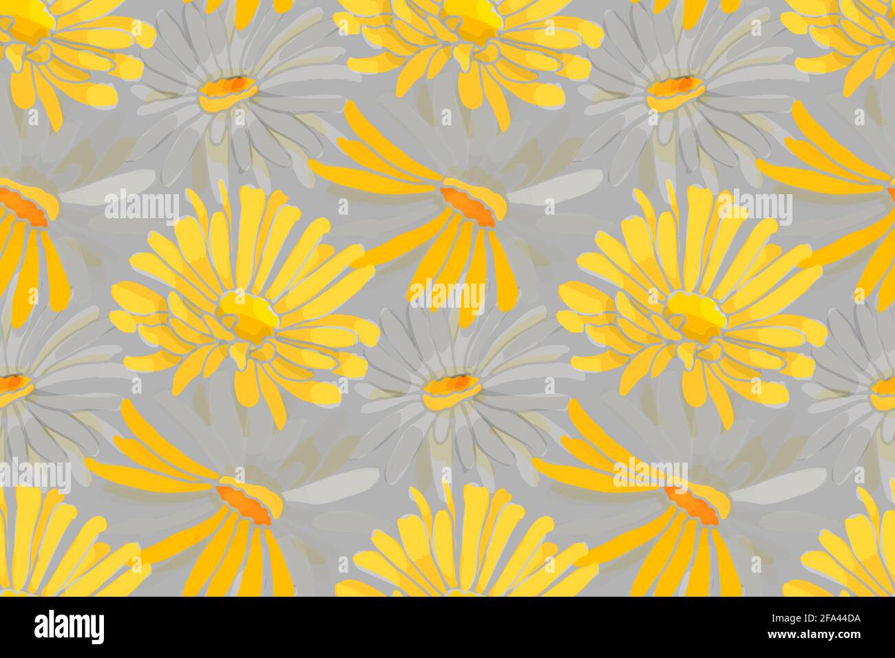 Vector floral seamless pattern. Yellow, grey flowers Stock Vector
