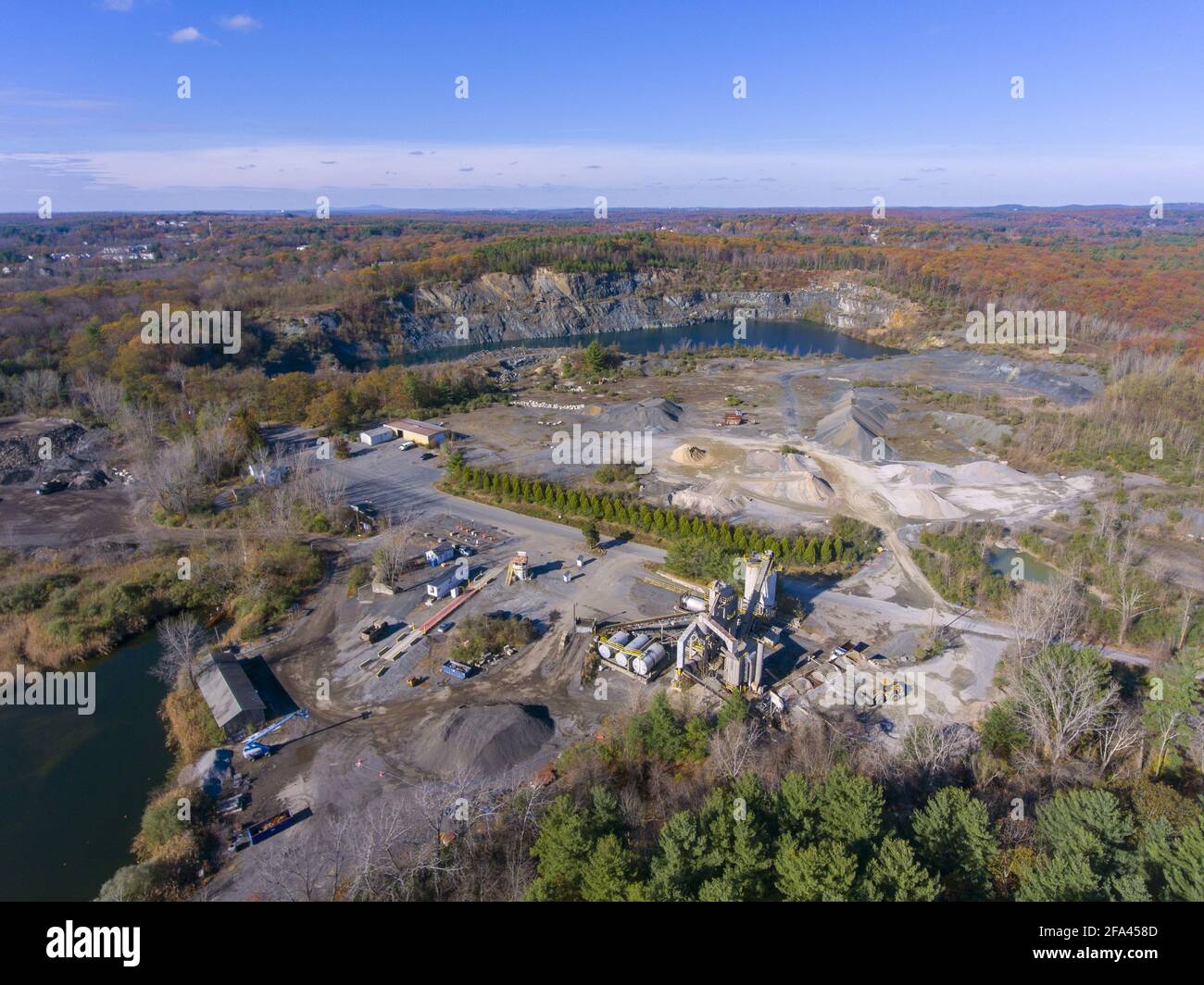 Aggregate Lake aerial view with fall foliage in Ashland State Park in