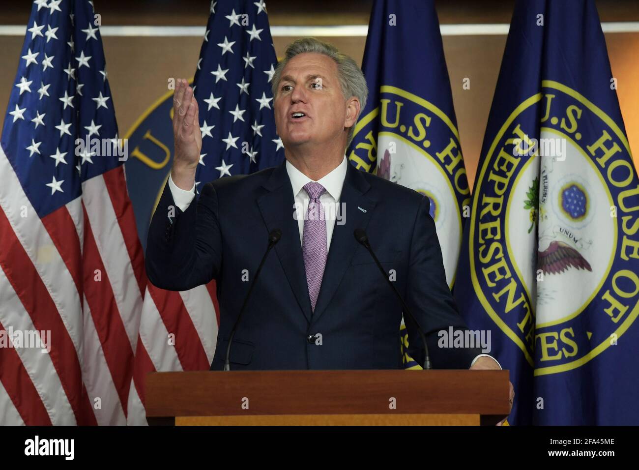 Washington, Distric of Columbia, USA. 22nd Apr, 2021. House Minority Leader KEVIN MCCARTHY(R-CA) speaks during his weekly press conference, today on February 25, 2021 at House Triangle in Washington DC, USA. Credit: Lenin Nolly/ZUMA Wire/Alamy Live News Stock Photo