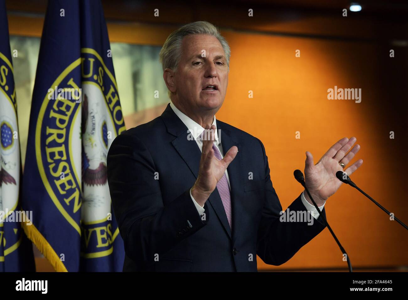 Washington, Distric of Columbia, USA. 22nd Apr, 2021. House Minority Leader KEVIN MCCARTHY(R-CA) speaks during his weekly press conference, today on February 25, 2021 at House Triangle in Washington DC, USA. Credit: Lenin Nolly/ZUMA Wire/Alamy Live News Stock Photo