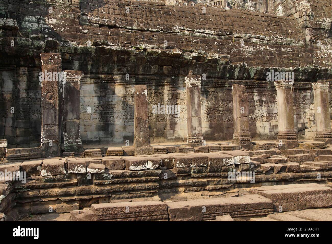 Outer walls of temple at Bayon, Angkor Thom,  Siem Reap, Cambodia Stock Photo