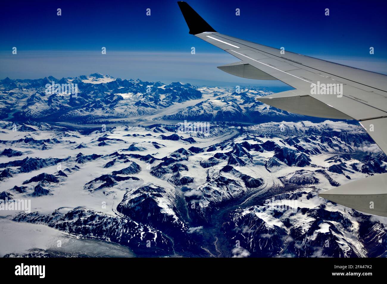 Alaska mountain range flying in to Fairbanks Stock Photo