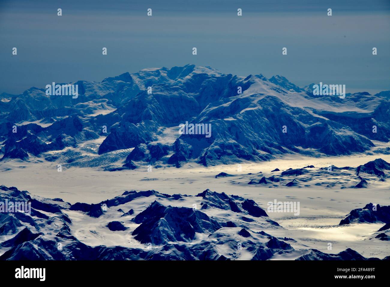Alaska mountain range flying in to Fairbanks Stock Photo