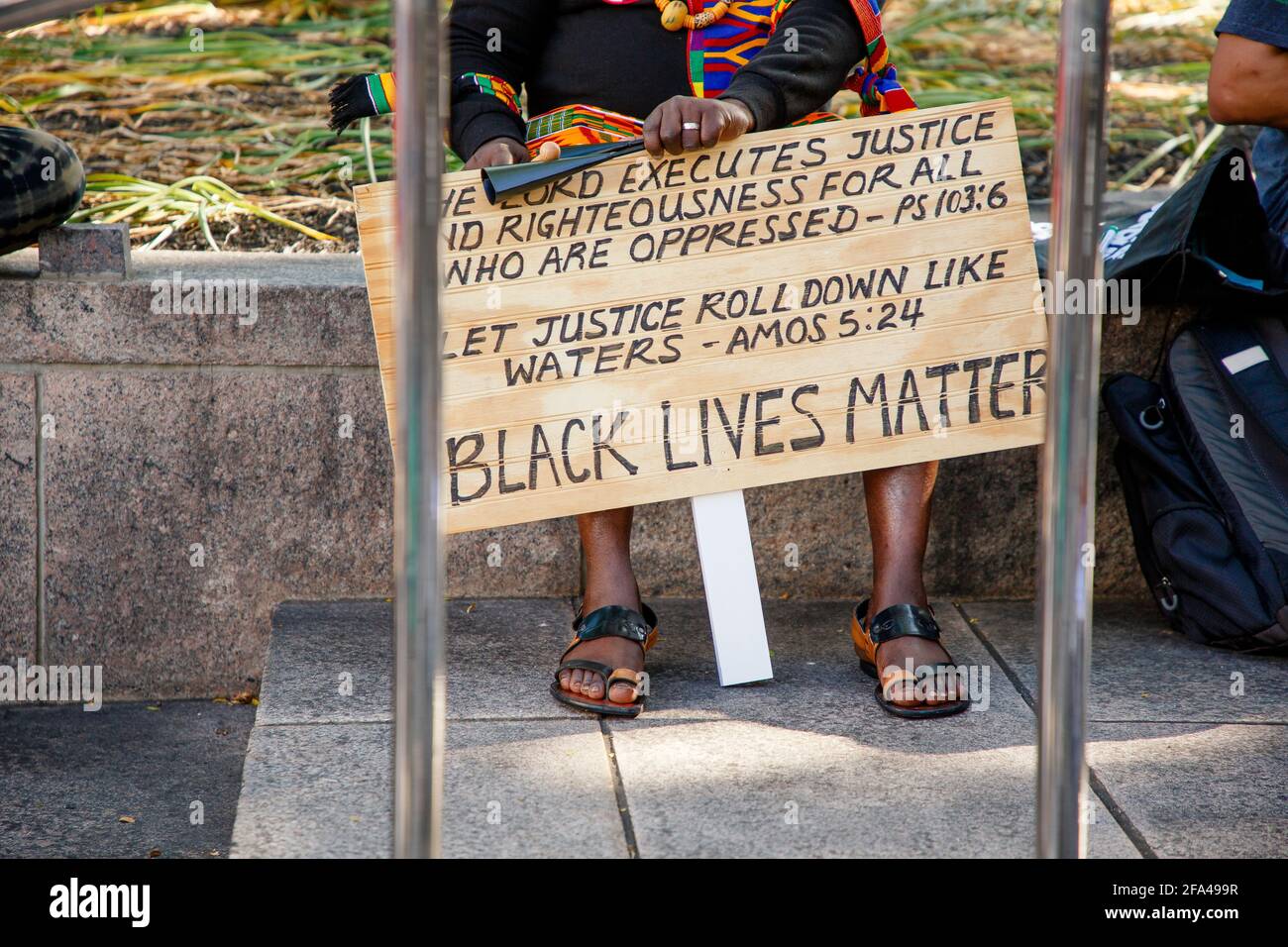 Close-up of Black Lives Matter sign held by a peaceful protester Stock Photo