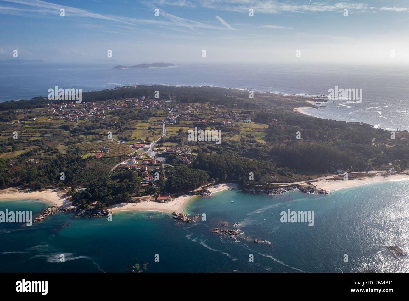 Arousa island drone panorama view of paradise wild beaches Stock Photo