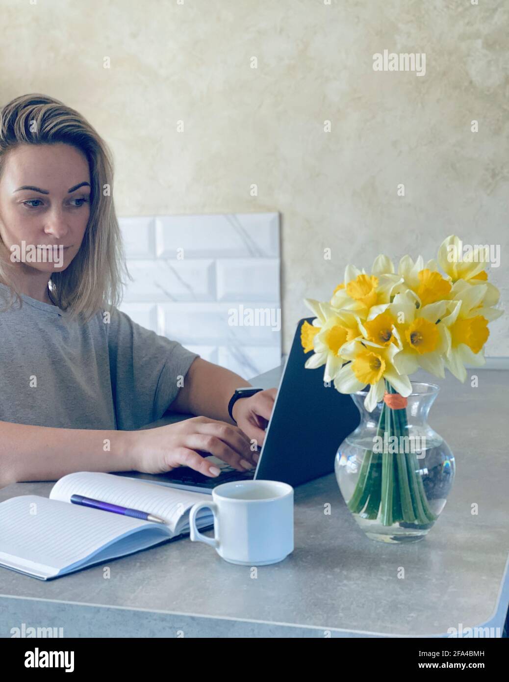 woman working at the computer free space Stock Photo
