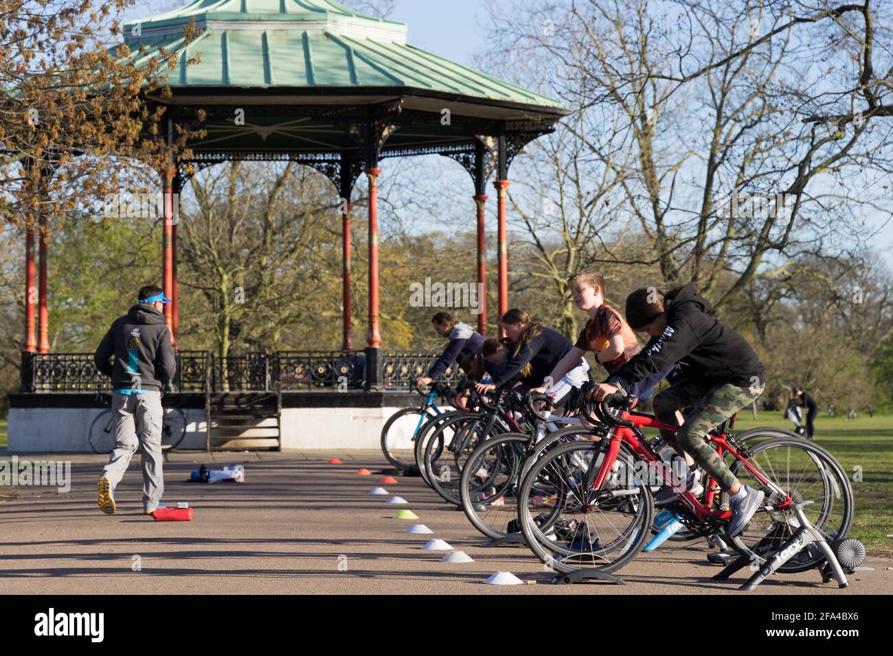british triathlon training session at London greenwich Park, UK Stock