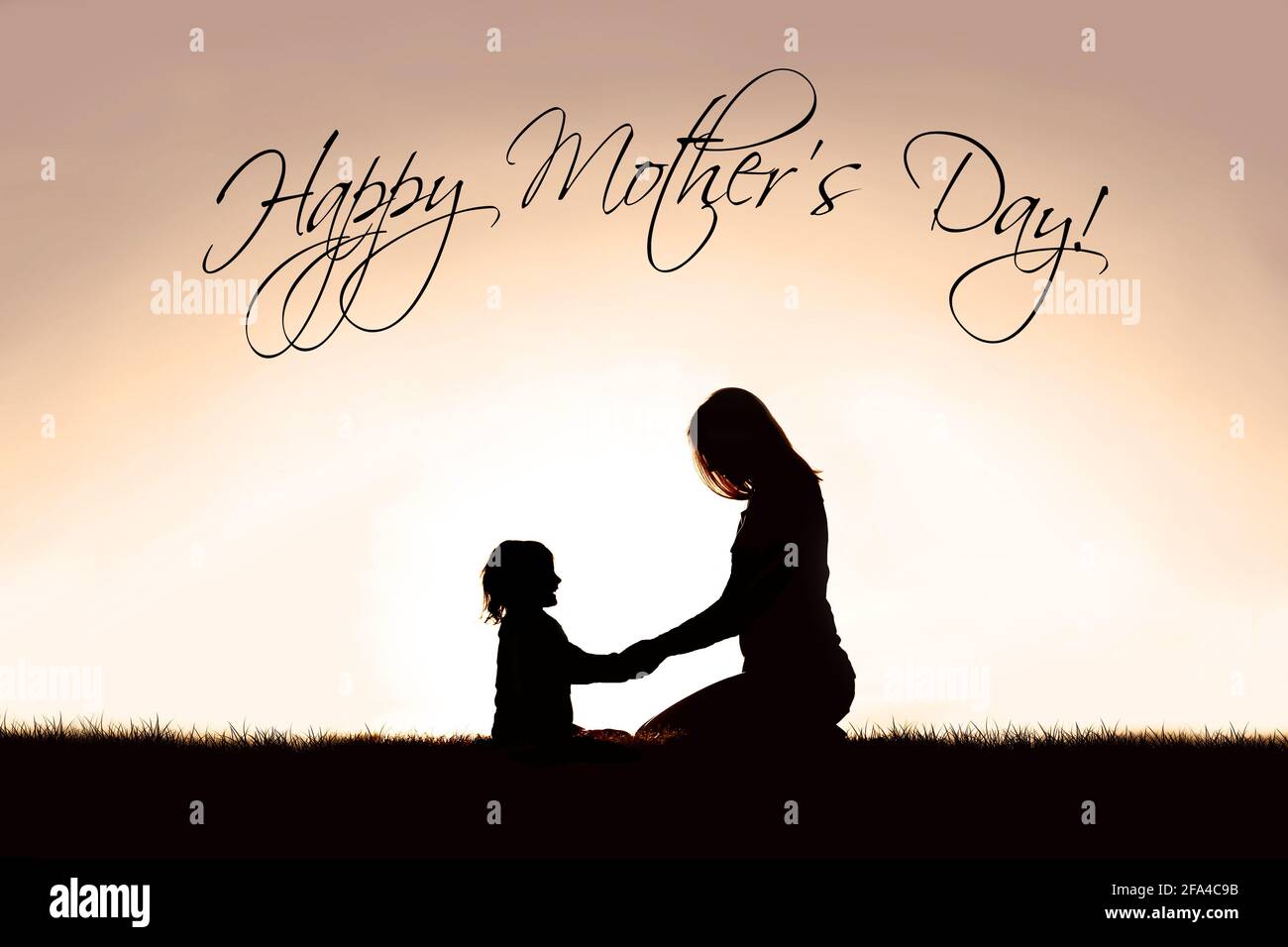 A silhouette of a Christian mother talking to and holding hands with ...