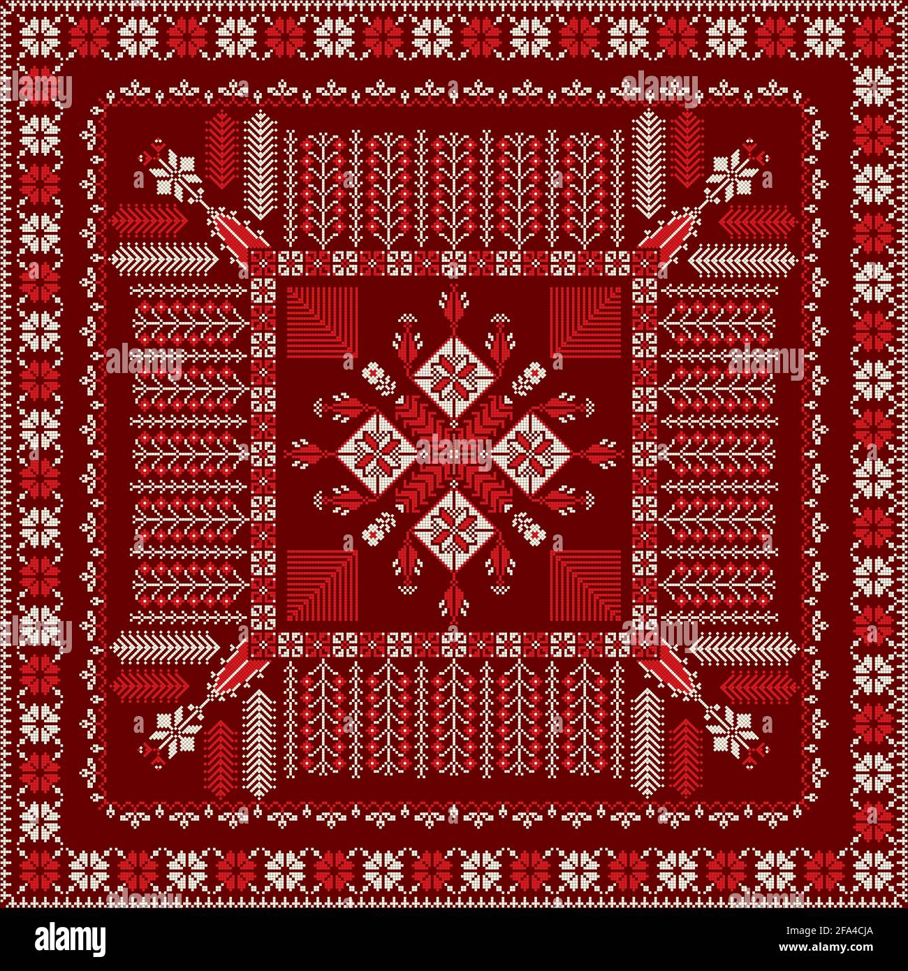 Traditional Palestinian Embroidery Pattern in colors, editable vector
