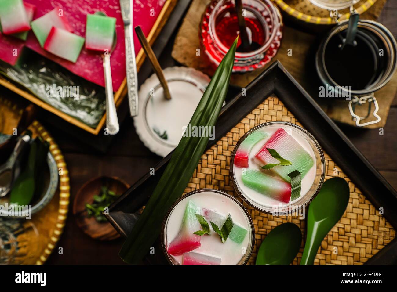 Es Selendang Mayang. Traditional icy dessert of mungbean cake with coconut milk and sugar syrup