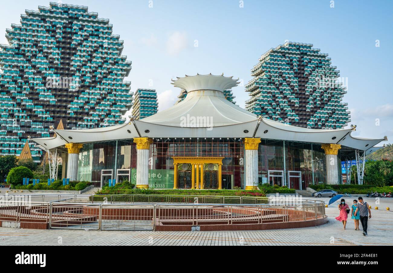 Sanya China , 25 March 2021 : Front view of Beauty Crown Hotel Grand Theatre or Cultural exhibition center in Sanya Hainan China Stock Photo