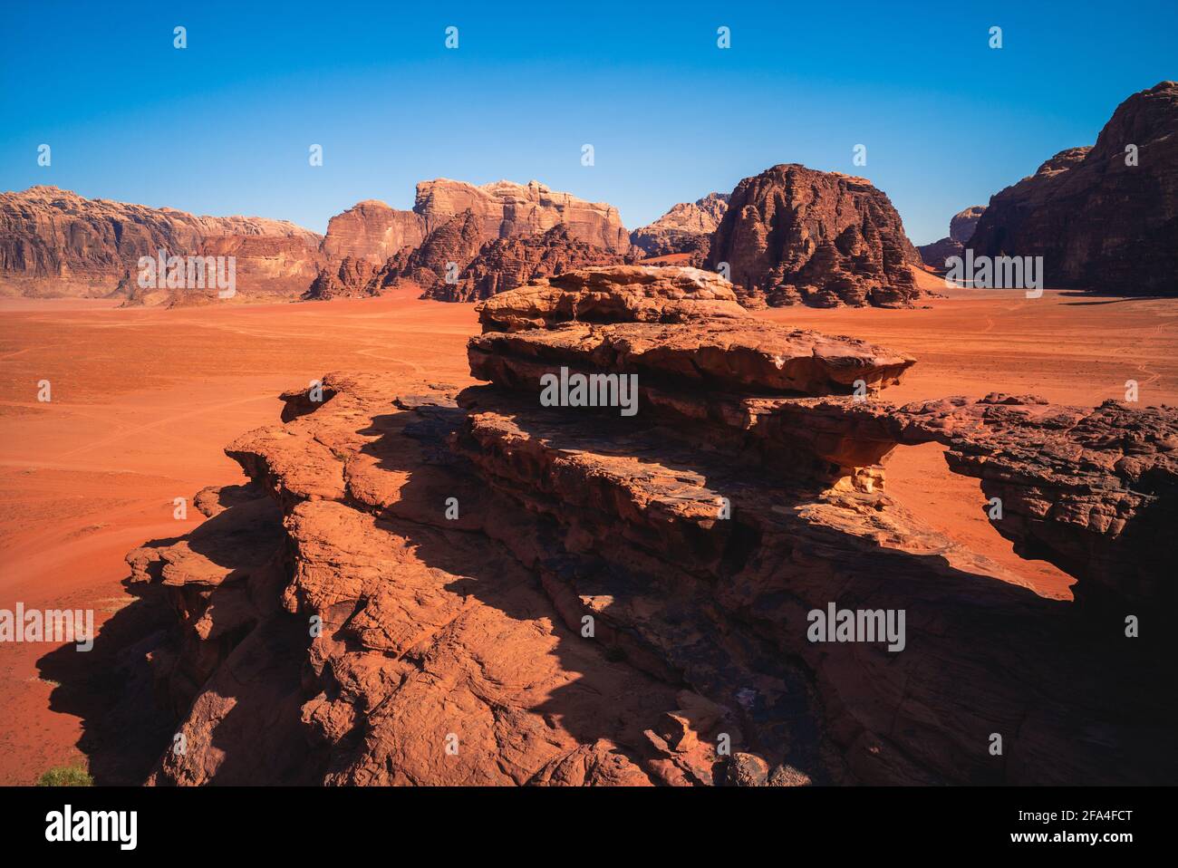 Little bridge at wadi rum desert, valley of the moon, in jordan Stock Photo