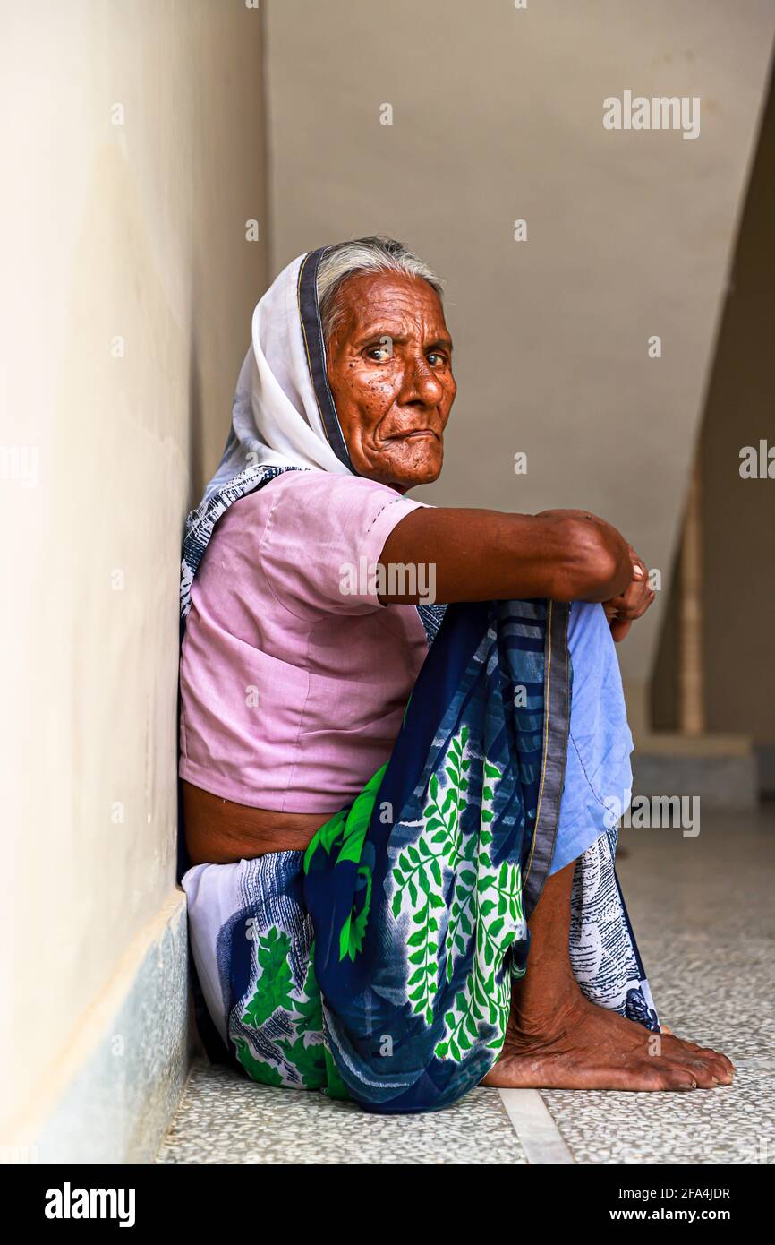 portrait of a sad indian senior woman,having wrinkles on her face Stock  Photo - Alamy