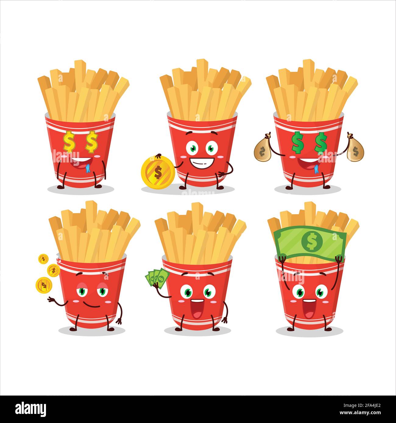 Cup of french fries cartoon character with cute emoticon bring money.  Vector illustration Stock Vector Image & Art - Alamy