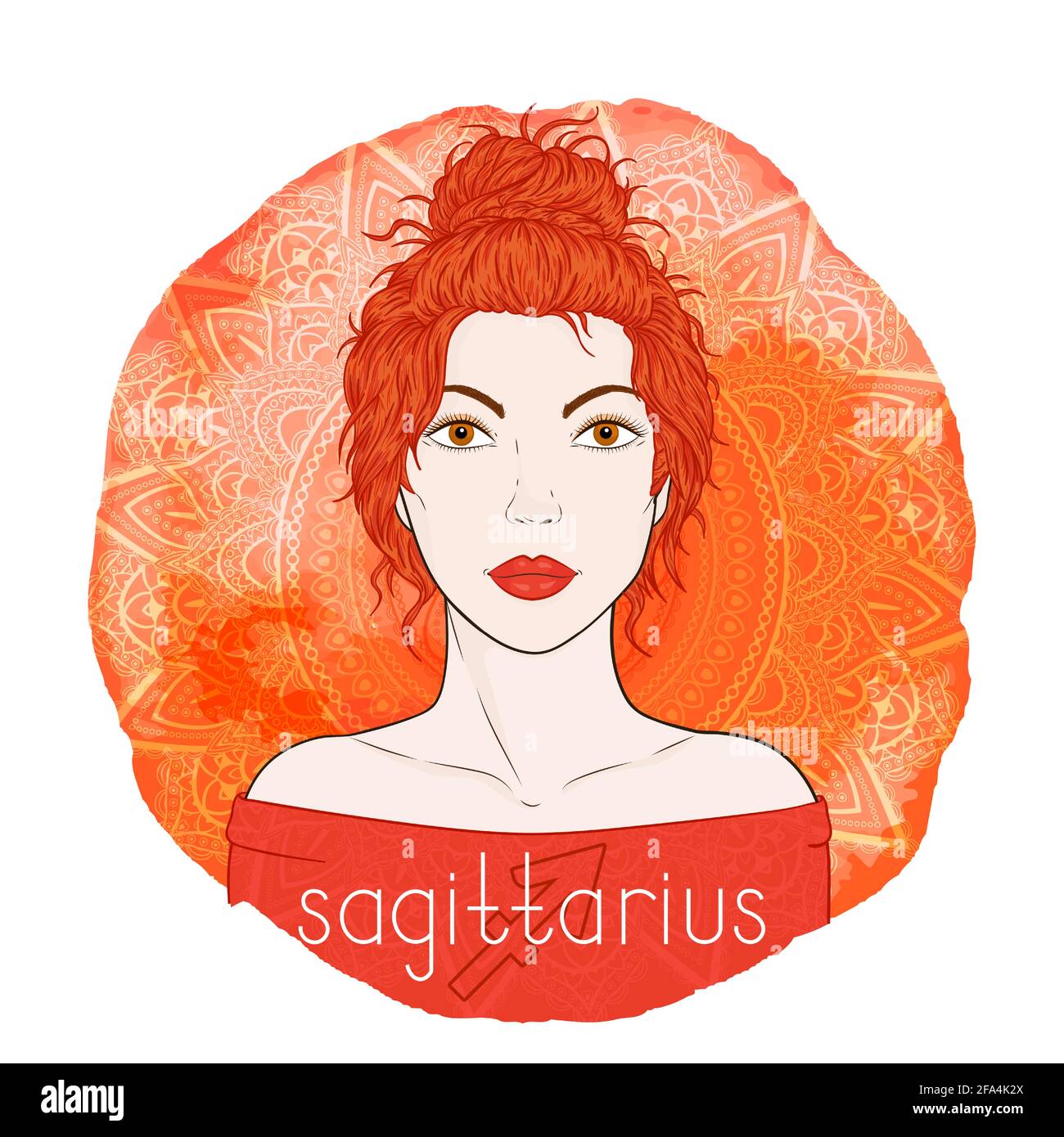 Astrology card with zodiac sign Sagittarius and beautiful woman