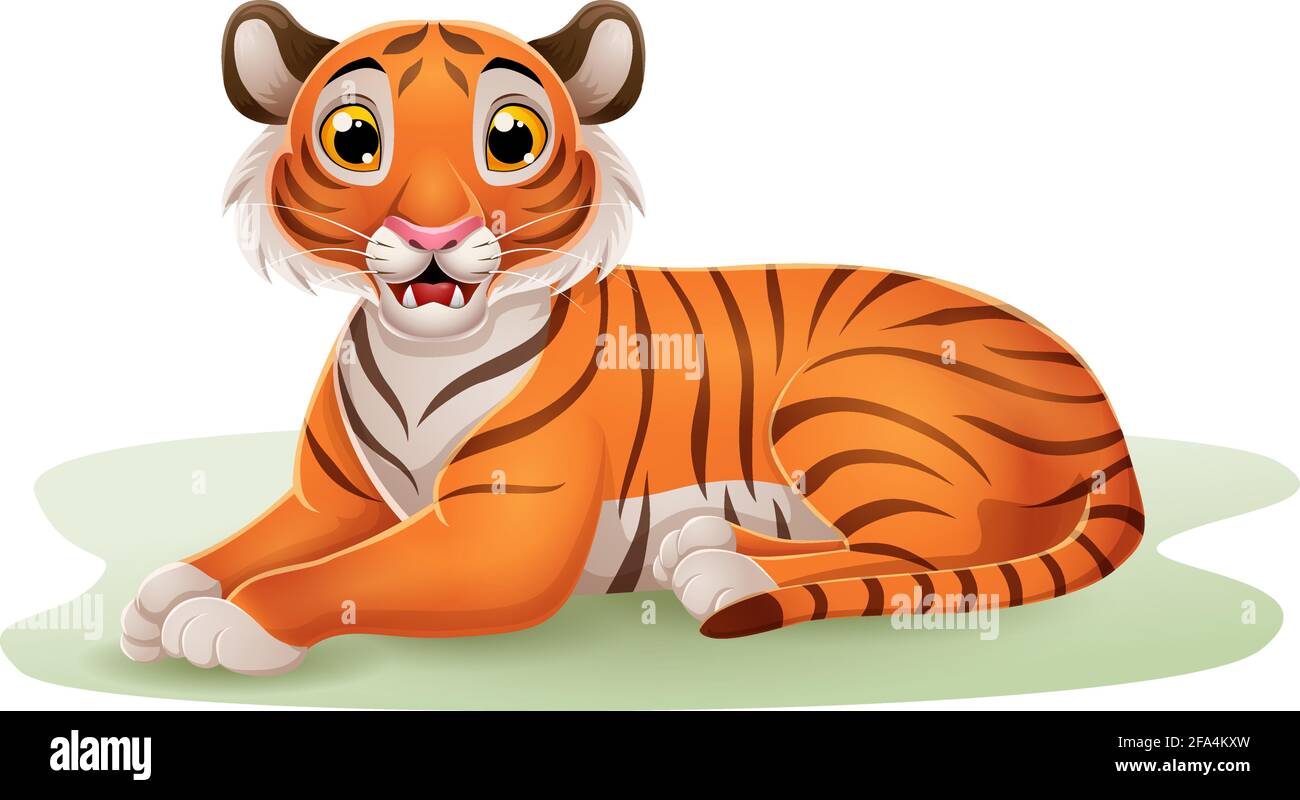 Cartoon tiger sitting in the grass Stock Vector Image & Art - Alamy
