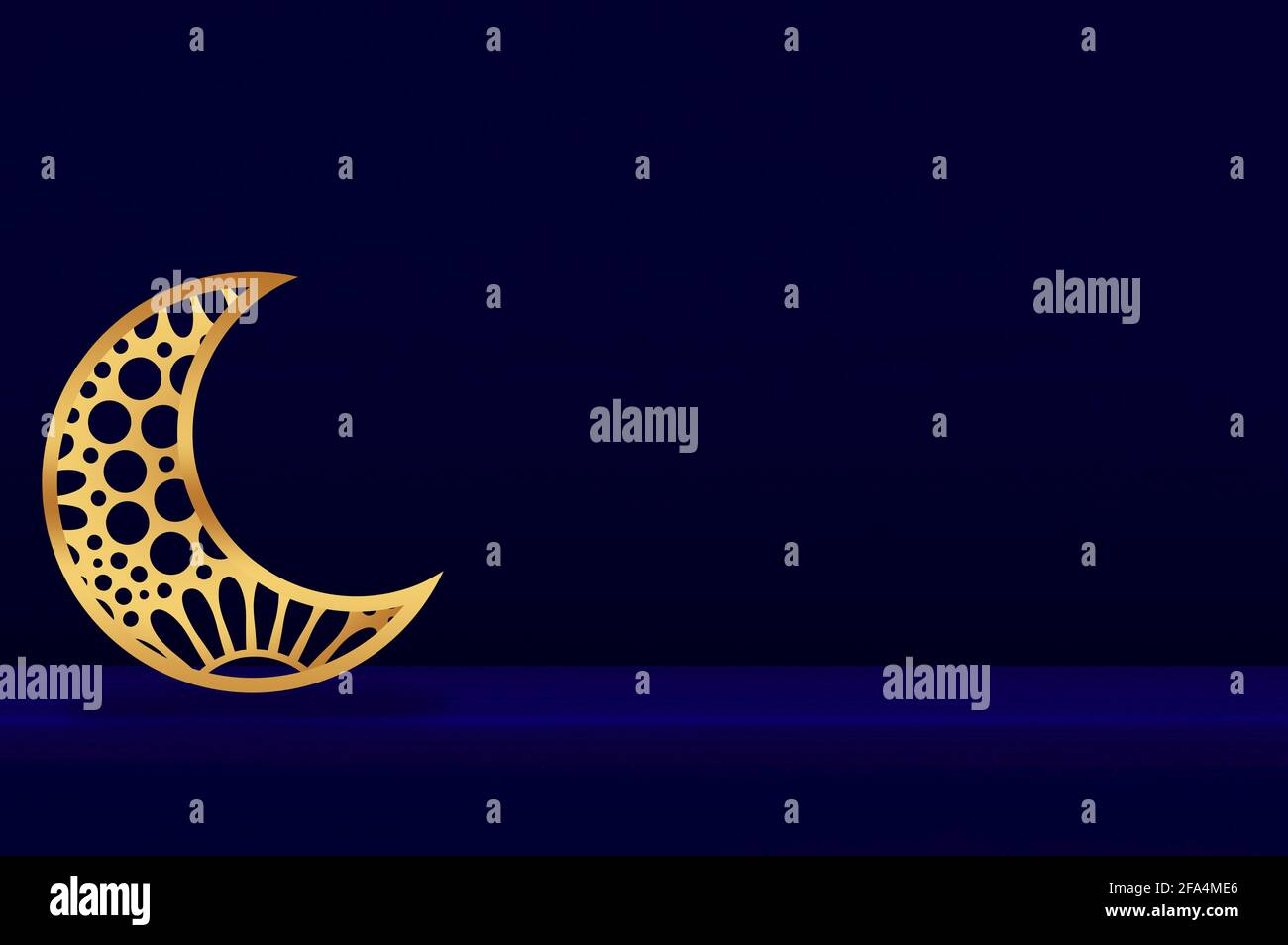 crescent moon 3d rendered navy blue room table with copy space