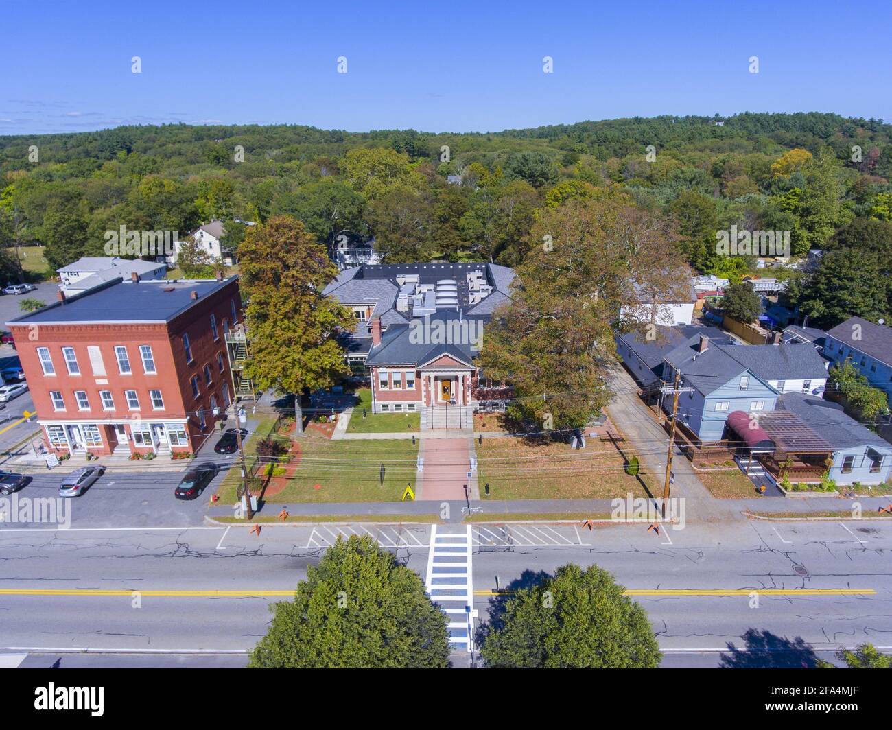 Ashland town center aerial view including Public Library on Front
