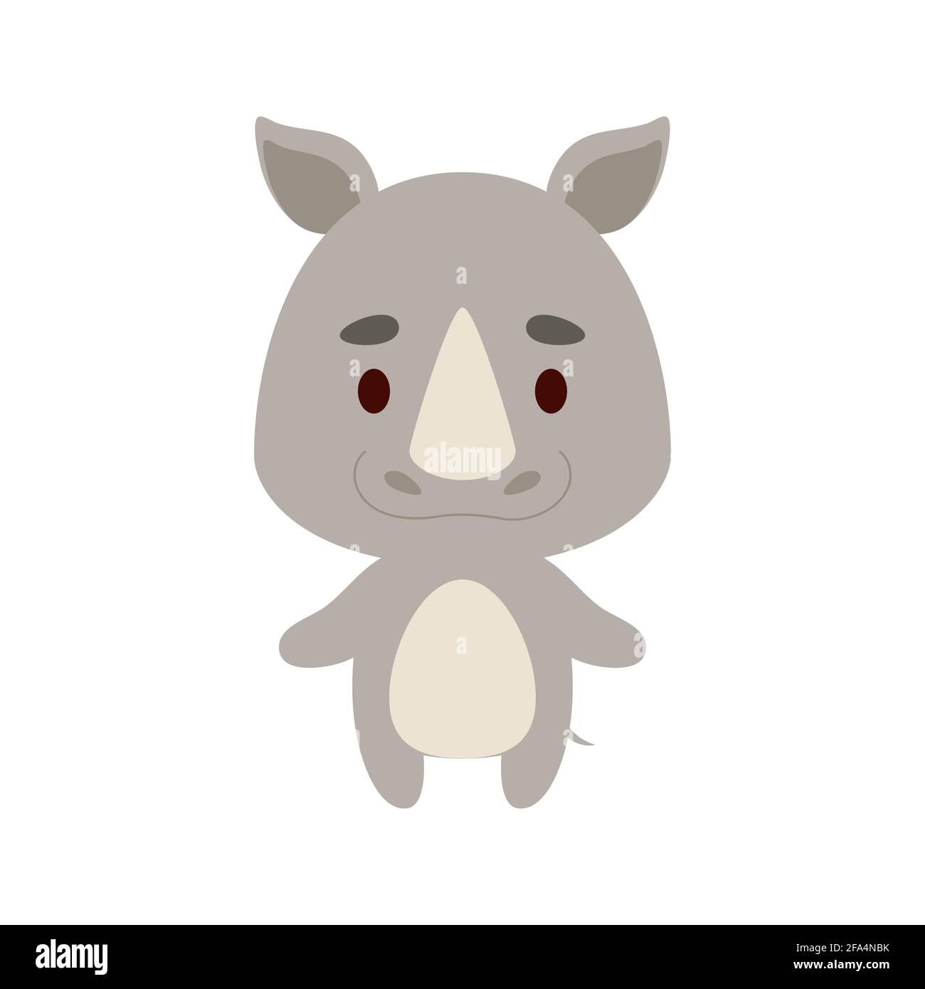 Cute little rhino on white background. Cartoon animal character for