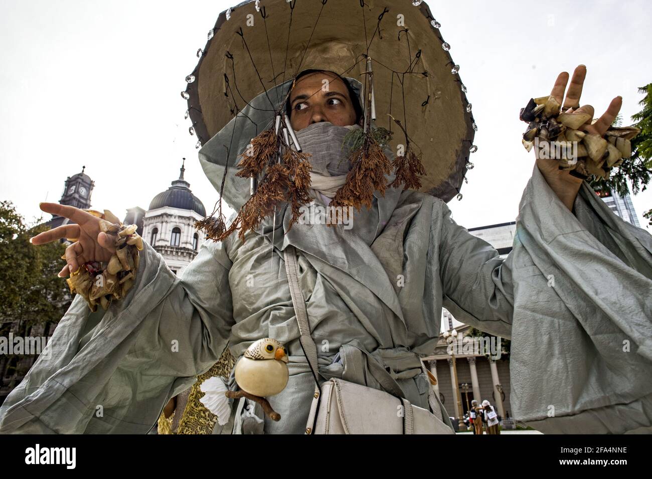 Buenos Aires, Federal Capital, Argentina. 22nd Apr, 2021. A mobilization took place in the city of Buenos Aires, in the vicinity of the government house, in celebration of the International Mother Earth Day, calling to reflect on our commitment to care for the planet. Credit: Roberto Almeida Aveledo/ZUMA Wire/Alamy Live News Stock Photo