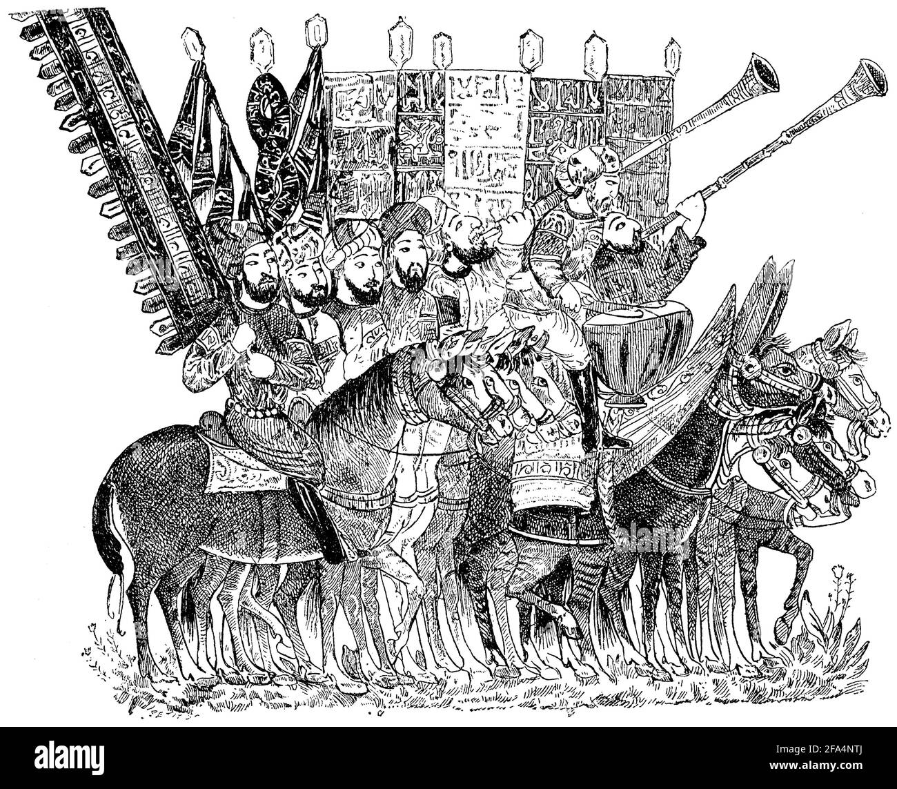 Arab Army standard bearer and musician. Miniatures in an Arabic