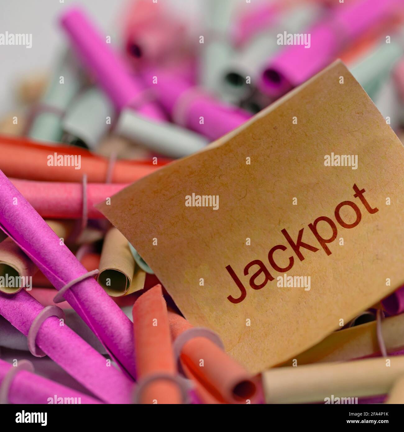 Colorful lottery tickets with the main prize, jackpot Stock Photo