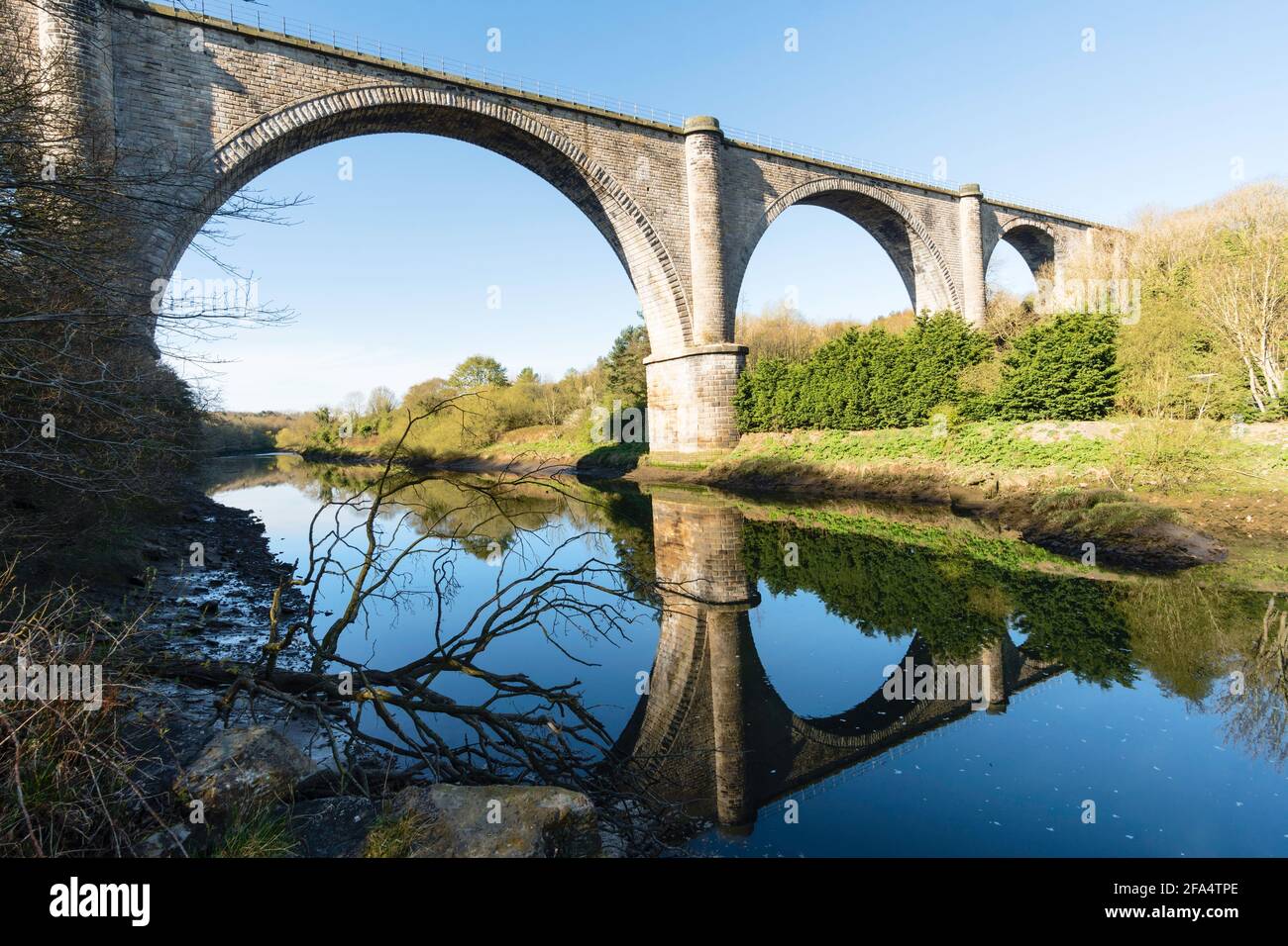 The Victoria Viaduct reflected in the river Wear in Washington, north east England, UK Stock Photo