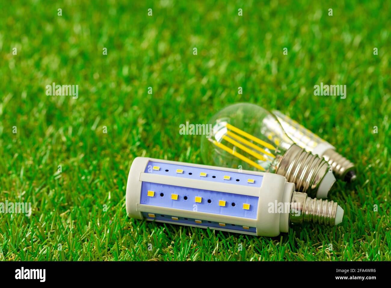Energy efficient light bulb lying on grass Stock Photo - Alamy