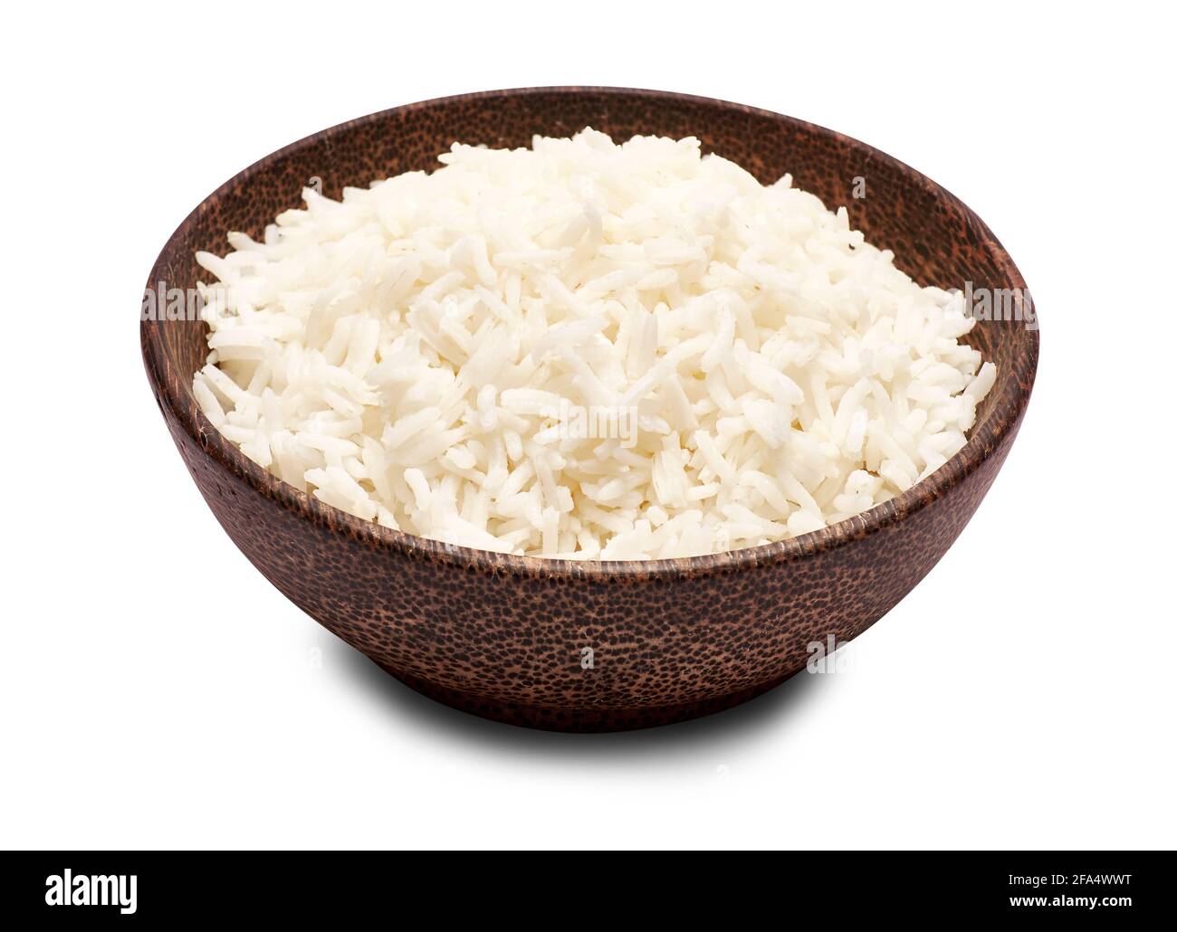 Boiled Rice in a wooden bowl isolated on a white background with ...