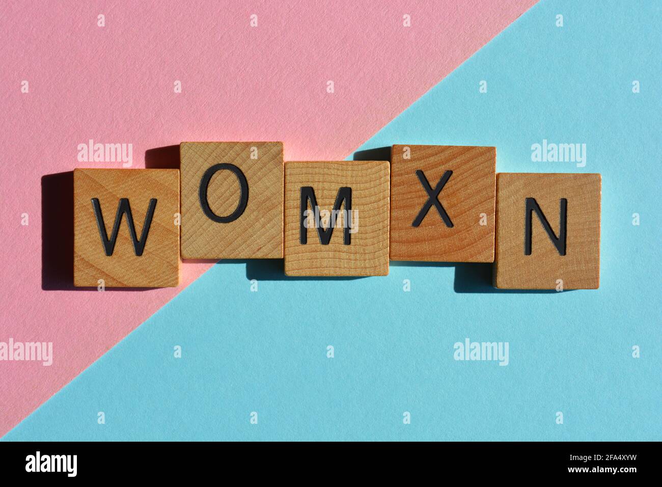 Womxn, an alternative intersectional spelling of the word woman, Stock Photo