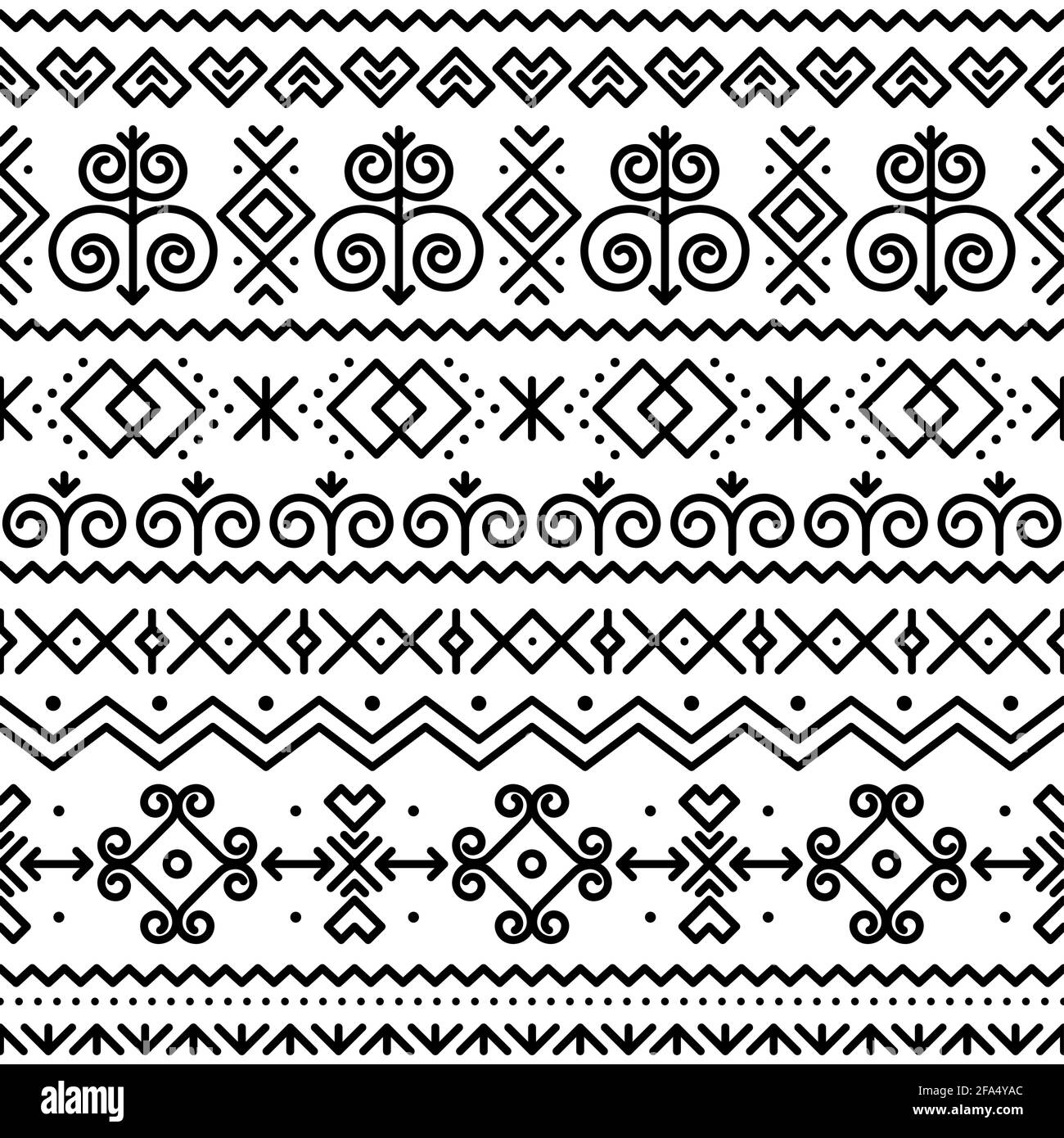 Slovak folk art vector seamless black pattern with abstract geometric shapes inspired by traditional house paintings from village Cicmany in Zilina re Stock Vector