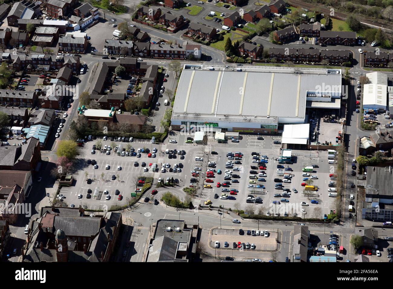 aerial view of Asda Hyde Superstore, Greater Manchester Stock Photo