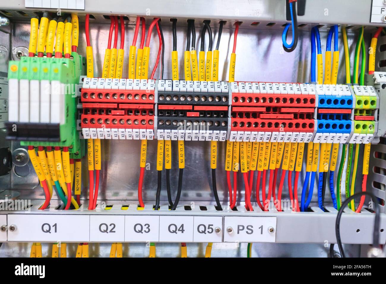 Assembly of an electrical cabinet for industrial automation. Stock Photo